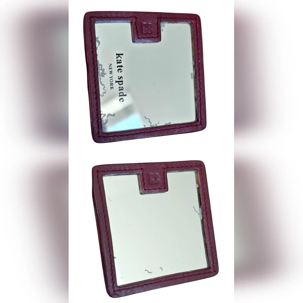 Vintage Kate Spade ostrich-embossed leather square pocket mirror plum VGUC - Picture 6 of 8